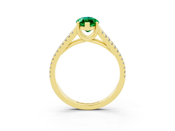 Yellow gold Marquise Cut Emerald Solitaire Engagement Ring with Split Shank Pavé Band