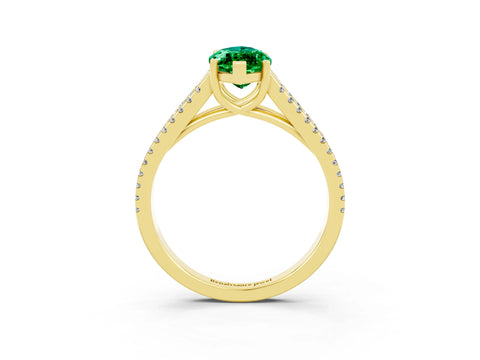 Yellow gold Marquise Cut Emerald Solitaire Engagement Ring with Split Shank Pavé Band_3