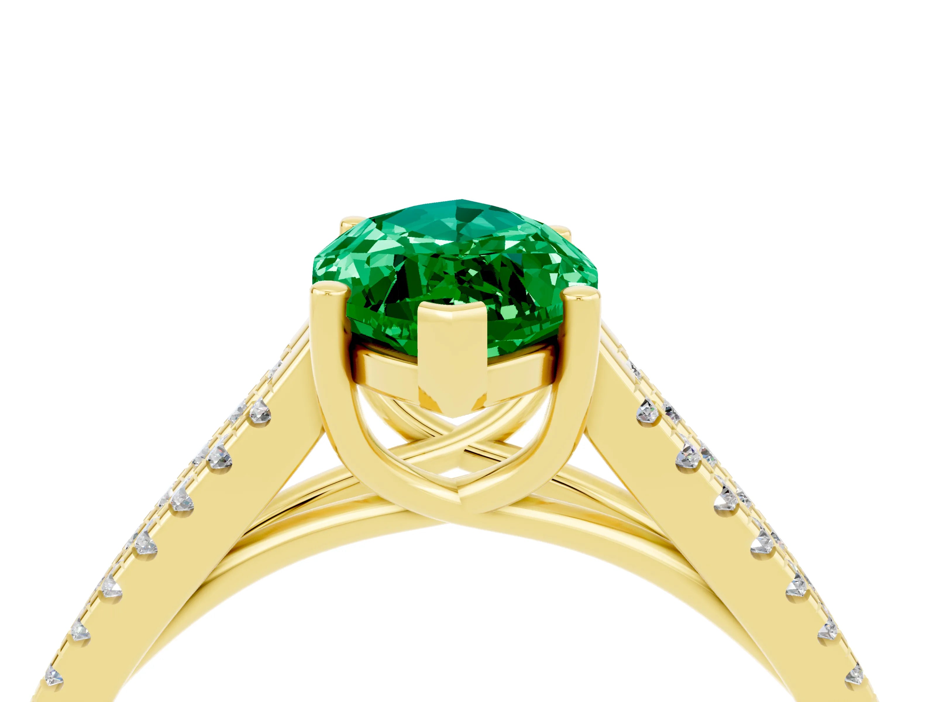 Yellow gold Marquise Cut Emerald Solitaire Engagement Ring with Split Shank Pavé Band_4