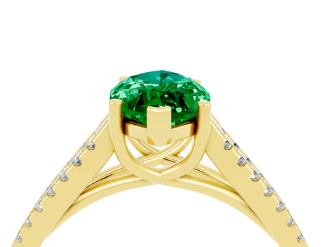Yellow gold Marquise Cut Emerald Solitaire Engagement Ring with Split Shank Pavé Band_4