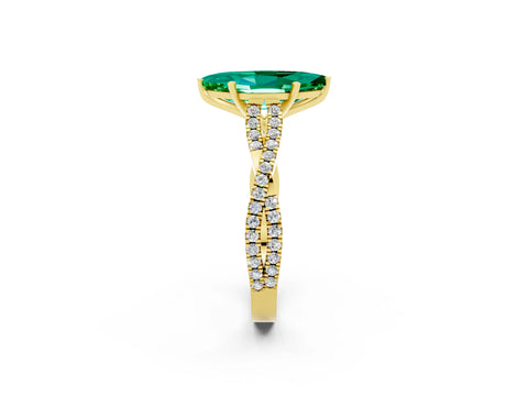 Yellow gold Marquise Cut Emerald Solitaire Engagement Ring with Twisted Pavé Band and Four-Prong Setting_2