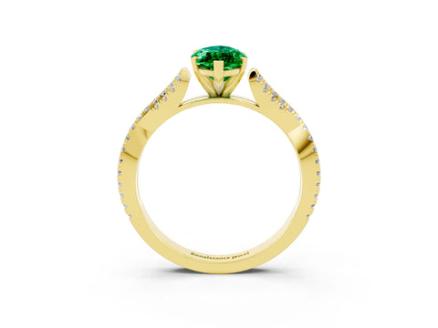 Yellow gold Marquise Cut Emerald Solitaire Engagement Ring with Twisted Pavé Band and Four-Prong Setting_3