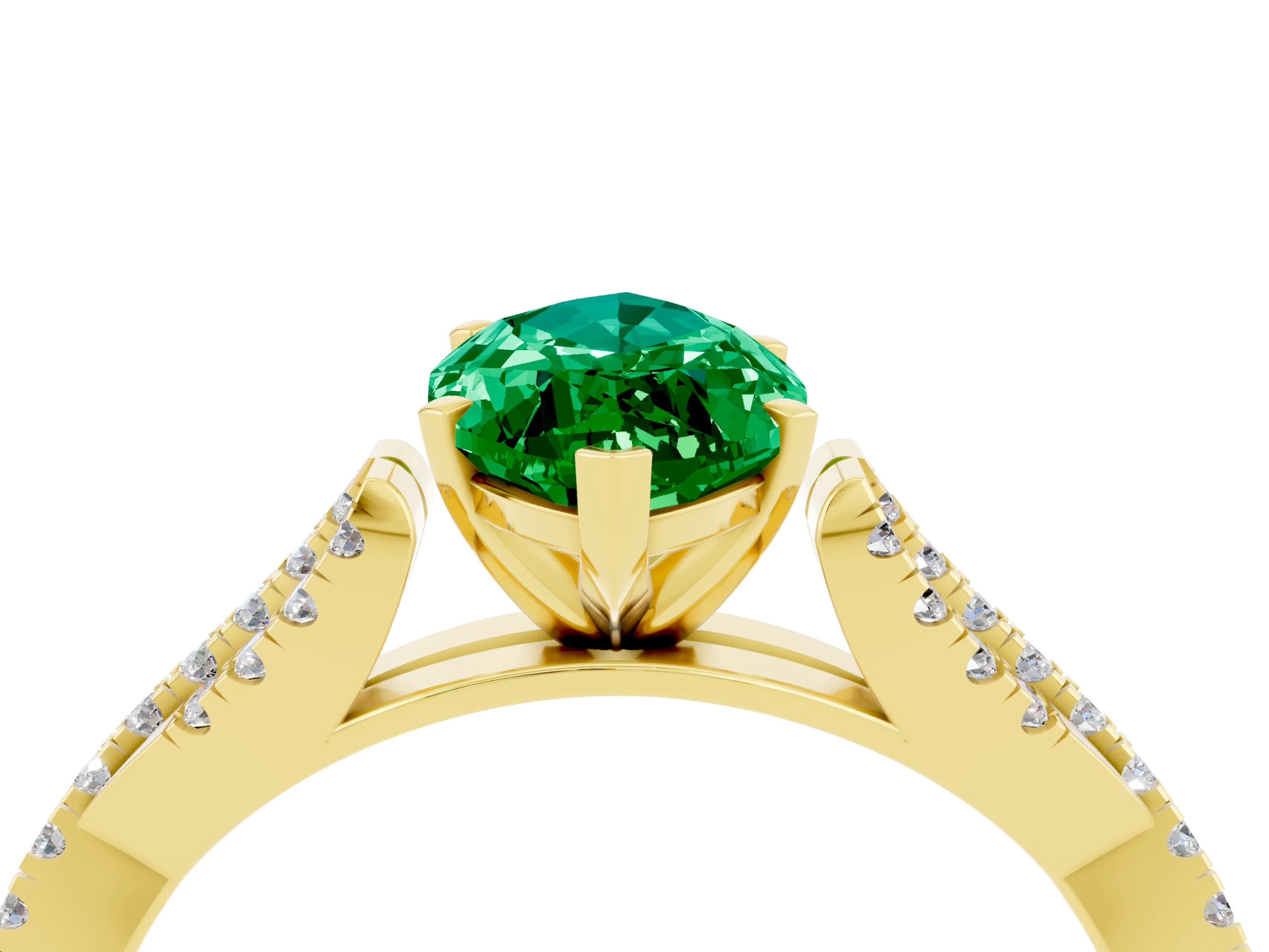 Yellow gold Marquise Cut Emerald Solitaire Engagement Ring with Twisted Pavé Band and Four-Prong Setting_4