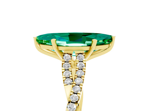 Yellow gold Marquise Cut Emerald Solitaire Engagement Ring with Twisted Pavé Band and Four-Prong Setting_5