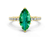 Yellow gold Marquise Cut Emerald Solitaire Pavé Band with Four-Prong Setting
