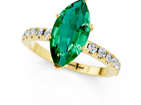 Yellow gold Marquise Cut Emerald Solitaire Pavé Band with Four-Prong Setting_1
