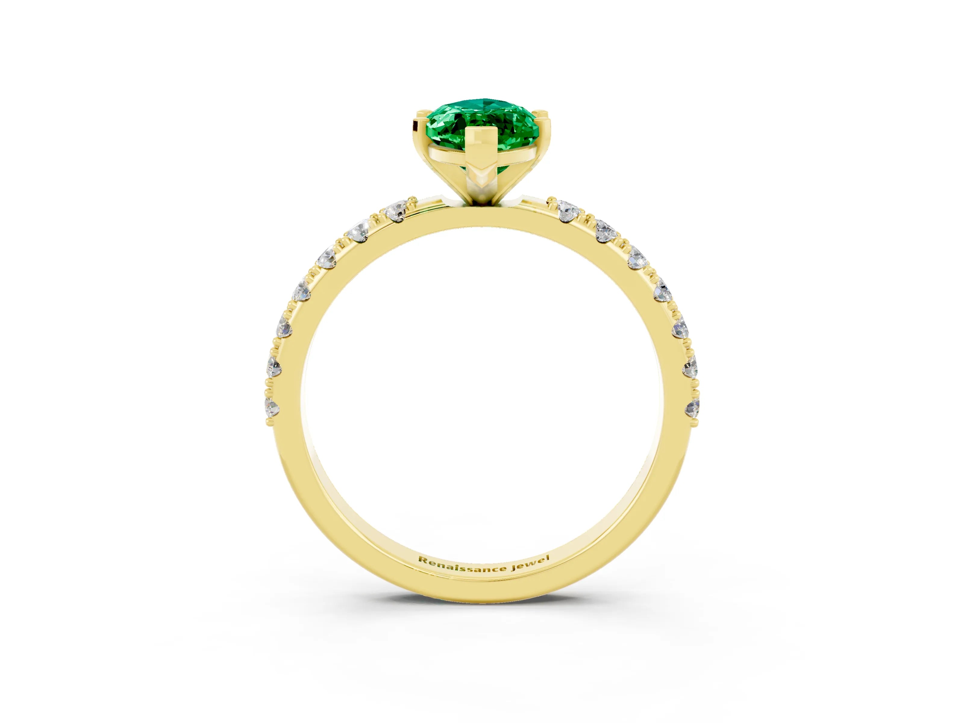 Yellow gold Marquise Cut Emerald Solitaire Pavé Band with Four-Prong Setting_3