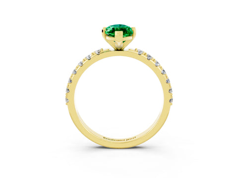 Yellow gold Marquise Cut Emerald Solitaire Pavé Band with Four-Prong Setting_3