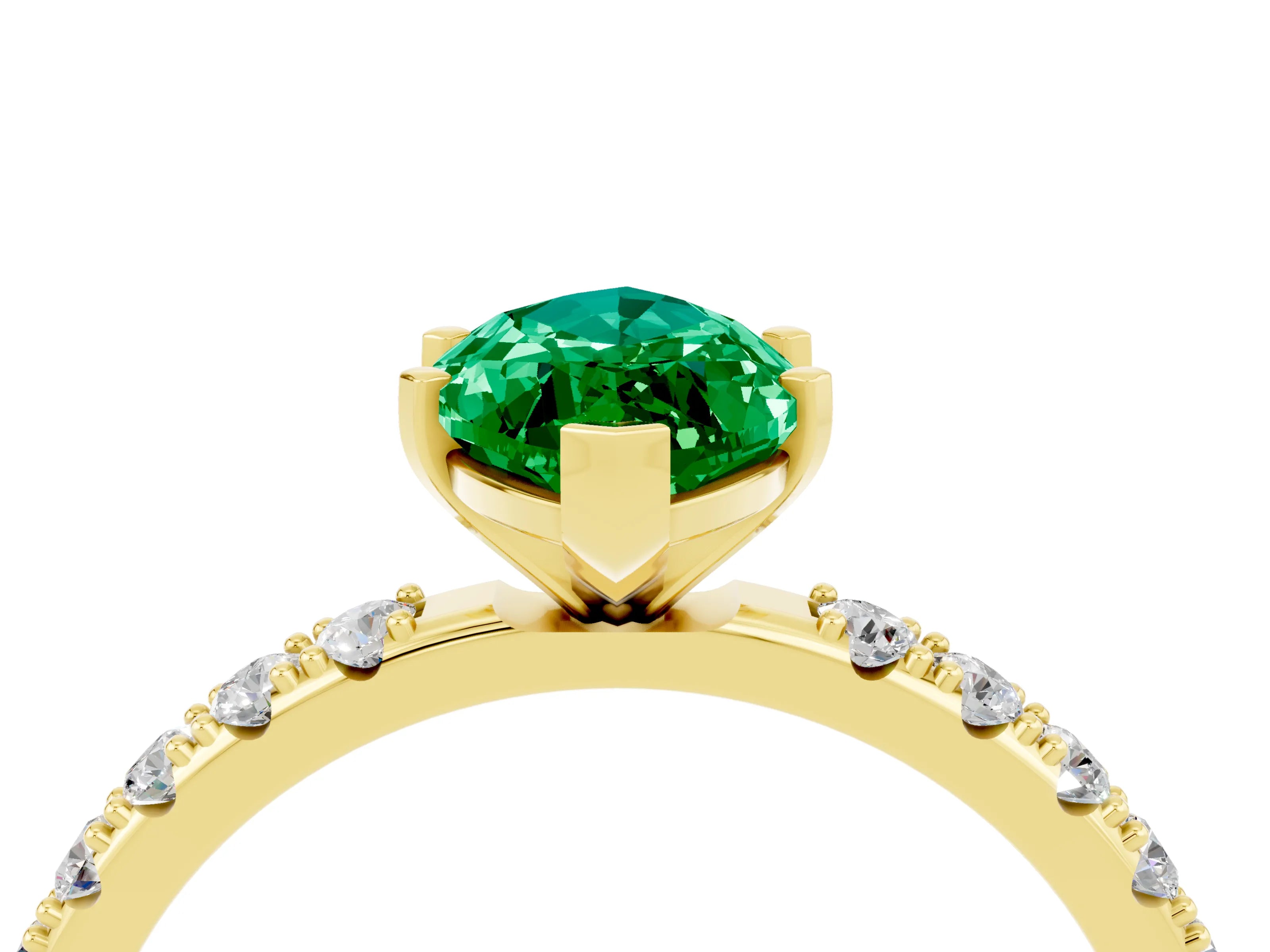 Yellow gold Marquise Cut Emerald Solitaire Pavé Band with Four-Prong Setting_4