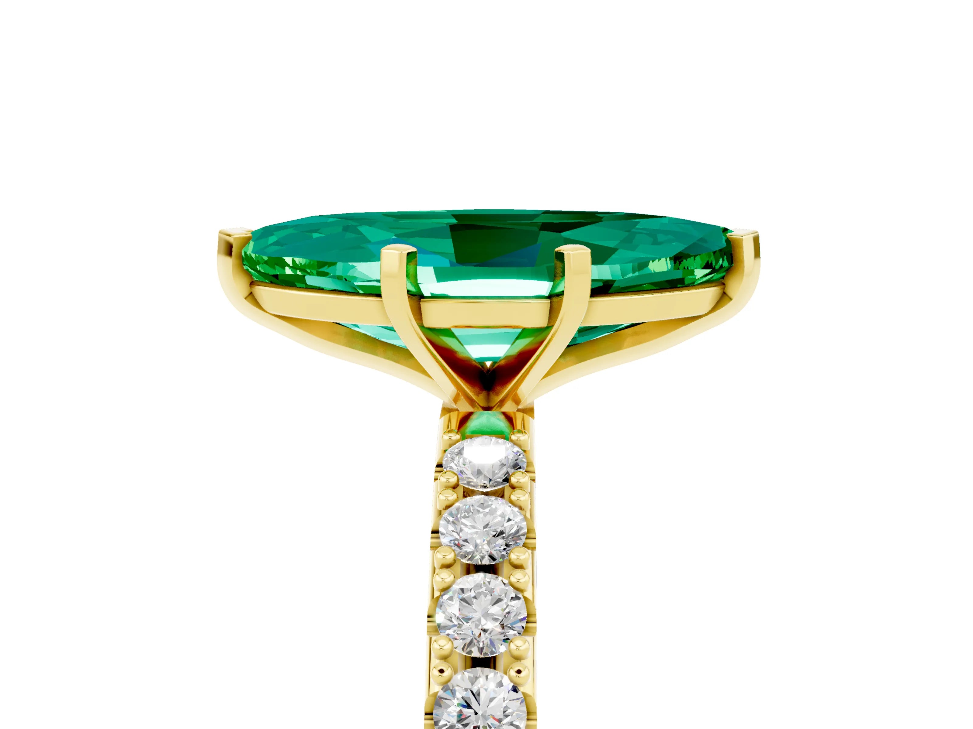 Yellow gold Marquise Cut Emerald Solitaire Pavé Band with Four-Prong Setting_5