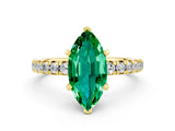 Yellow gold Marquise Cut Emerald Solitaire Pavé Engagement Ring with Round Band and Prong Setting_12