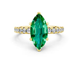 Yellow gold Marquise Cut Emerald Solitaire Pavé Engagement Ring with Round Band and Prong Setting_72
