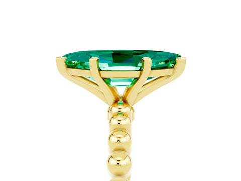 Yellow gold Marquise Cut Emerald Solitaire Ring with Beaded Band and Prong Setting_5