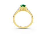 Yellow gold Marquise Cut Emerald Solitaire Ring with Cathedral Setting and Pavé Band_3