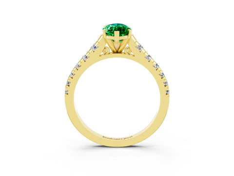 Yellow gold Marquise Cut Emerald Solitaire Ring with Cathedral Setting and Pavé Band_3