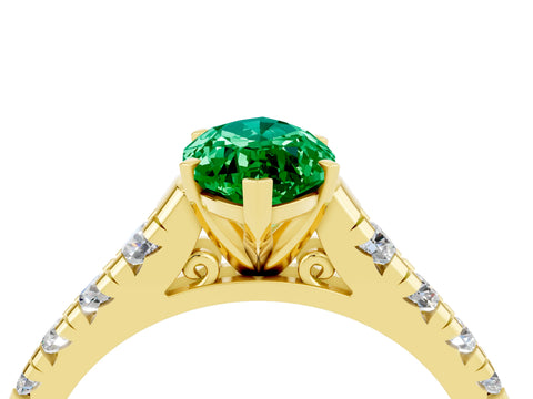 Yellow gold Marquise Cut Emerald Solitaire Ring with Cathedral Setting and Pavé Band_4