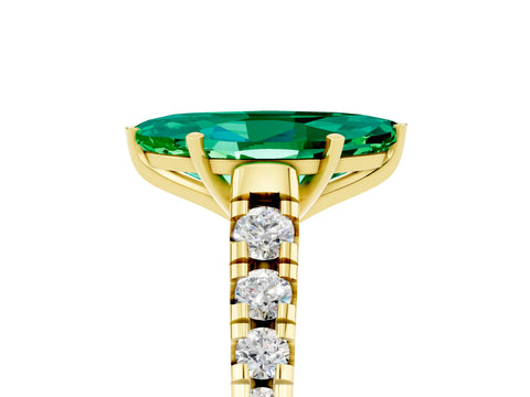 Yellow gold Marquise Cut Emerald Solitaire Ring with Cathedral Setting and Pavé Band_5