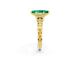 Yellow gold Marquise Cut Emerald Solitaire Ring with Filigree Band and Four-Prong Setting_26