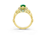 Yellow gold Marquise Cut Emerald Solitaire Ring with Filigree Band and Four-Prong Setting_27