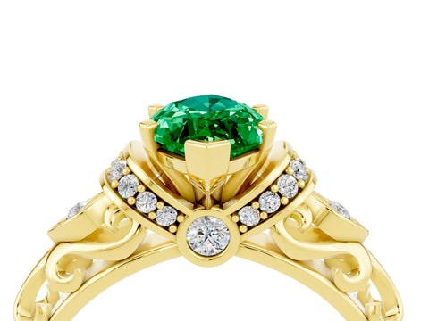 Yellow gold Marquise Cut Emerald Solitaire Ring with Filigree Band and Four-Prong Setting_28