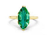 Yellow gold Marquise Cut Emerald Solitaire Ring with Flower Prong Setting and Classic Band_12