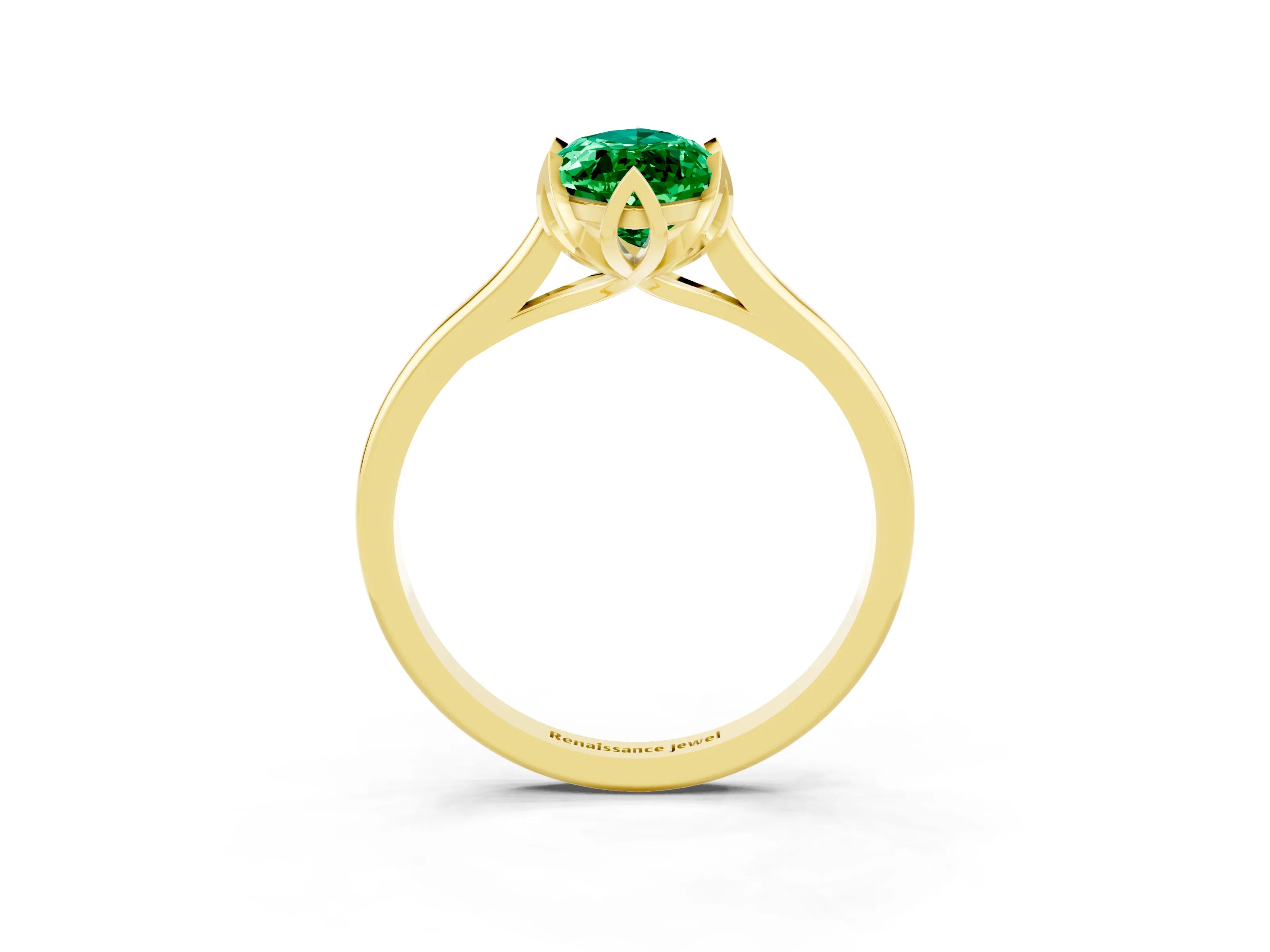 Yellow gold Marquise Cut Emerald Solitaire Ring with Flower Prong Setting and Classic Band_15
