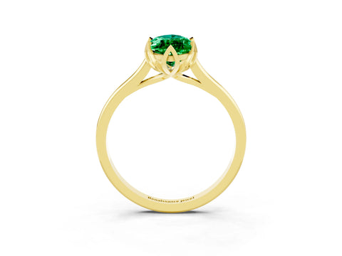 Yellow gold Marquise Cut Emerald Solitaire Ring with Flower Prong Setting and Classic Band_15