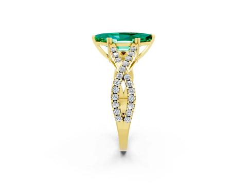 Yellow gold Marquise Cut Emerald Solitaire Ring with Four-Prong Setting and Twisted Pavé Band_2