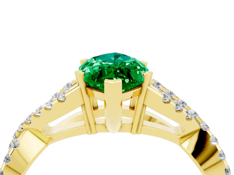 Yellow gold Marquise Cut Emerald Solitaire Ring with Four-Prong Setting and Twisted Pavé Band_4