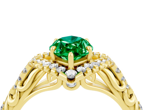 Yellow gold Marquise Cut Emerald Solitaire Ring with Hidden Halo and Pavé Band_39