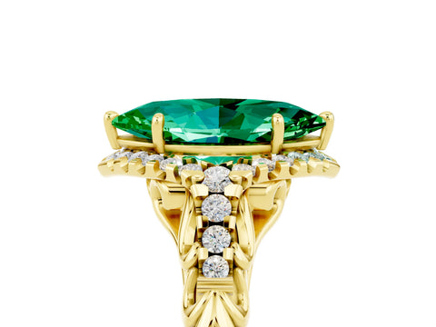Yellow gold Marquise Cut Emerald Solitaire Ring with Hidden Halo and Pavé Band_40