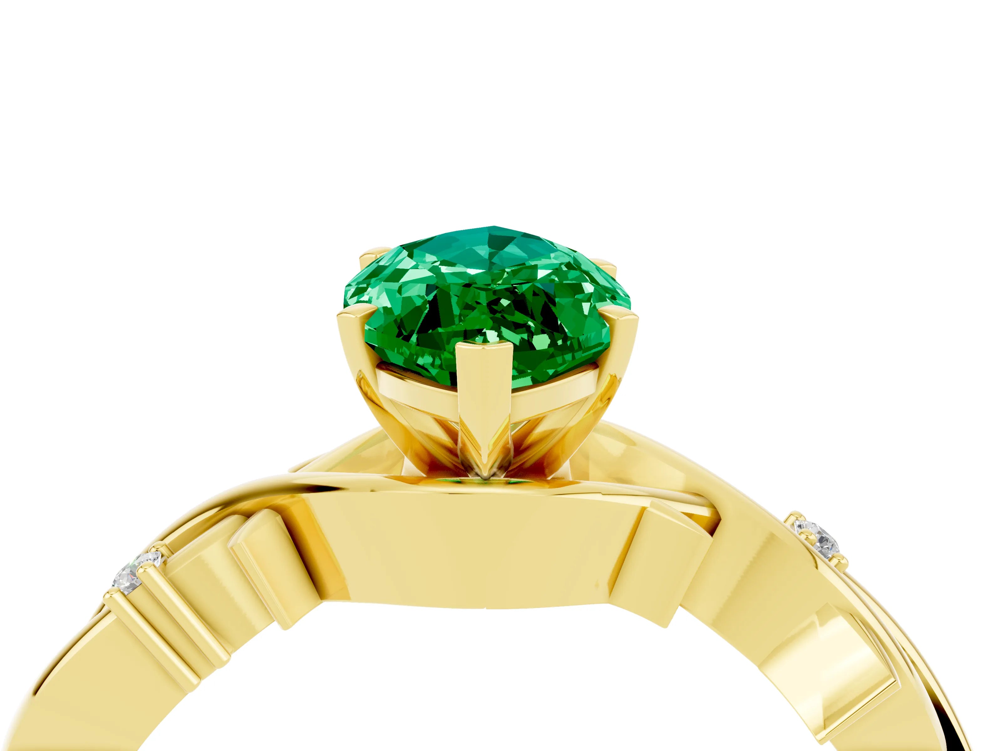 Yellow gold Marquise Cut Emerald Solitaire Ring with Milgrain Pavé Band and Four-Prong Setting_16