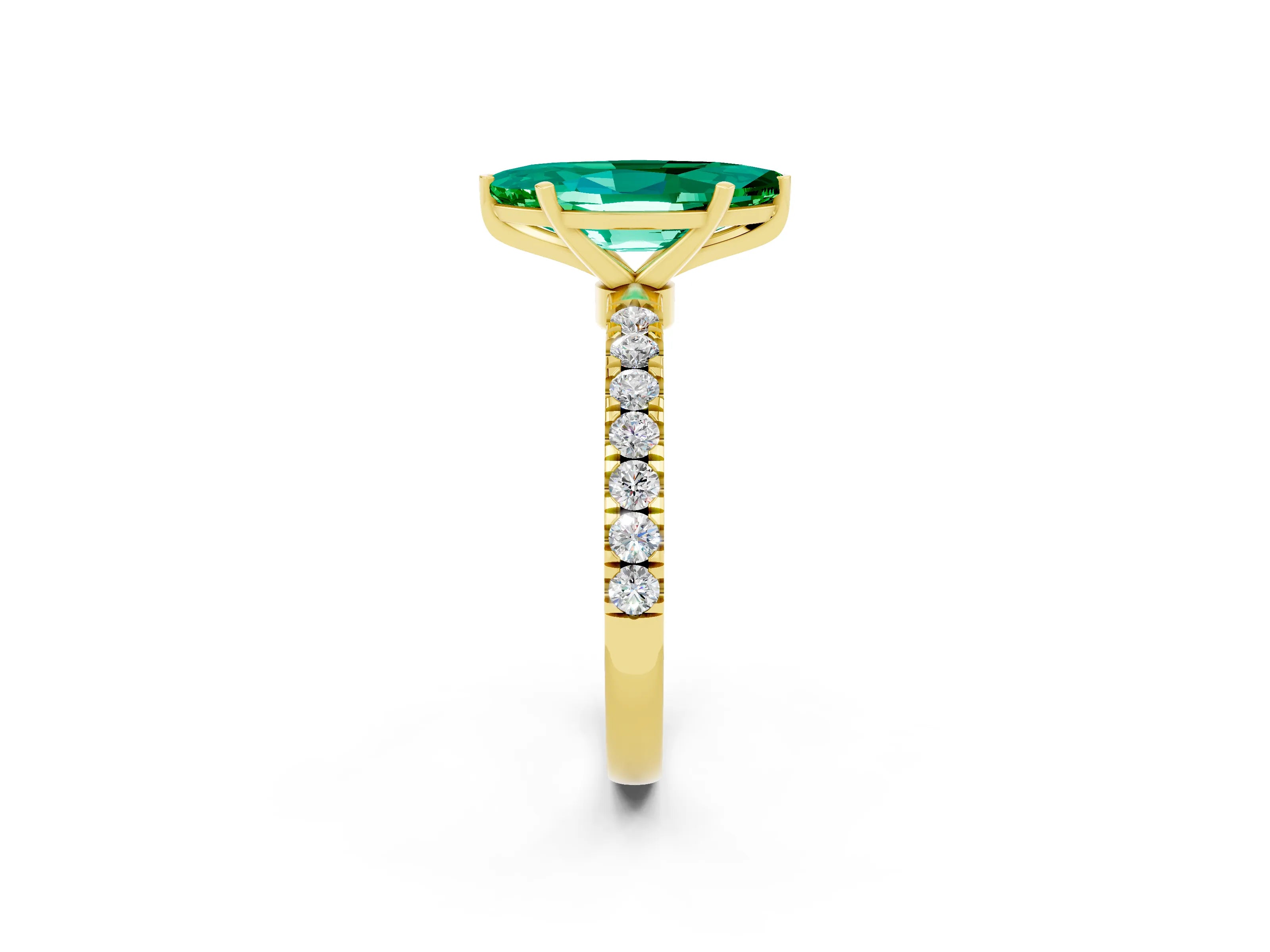 Yellow gold Marquise Cut Emerald Solitaire Ring with Pavé Accents and Four-Prong Setting_2