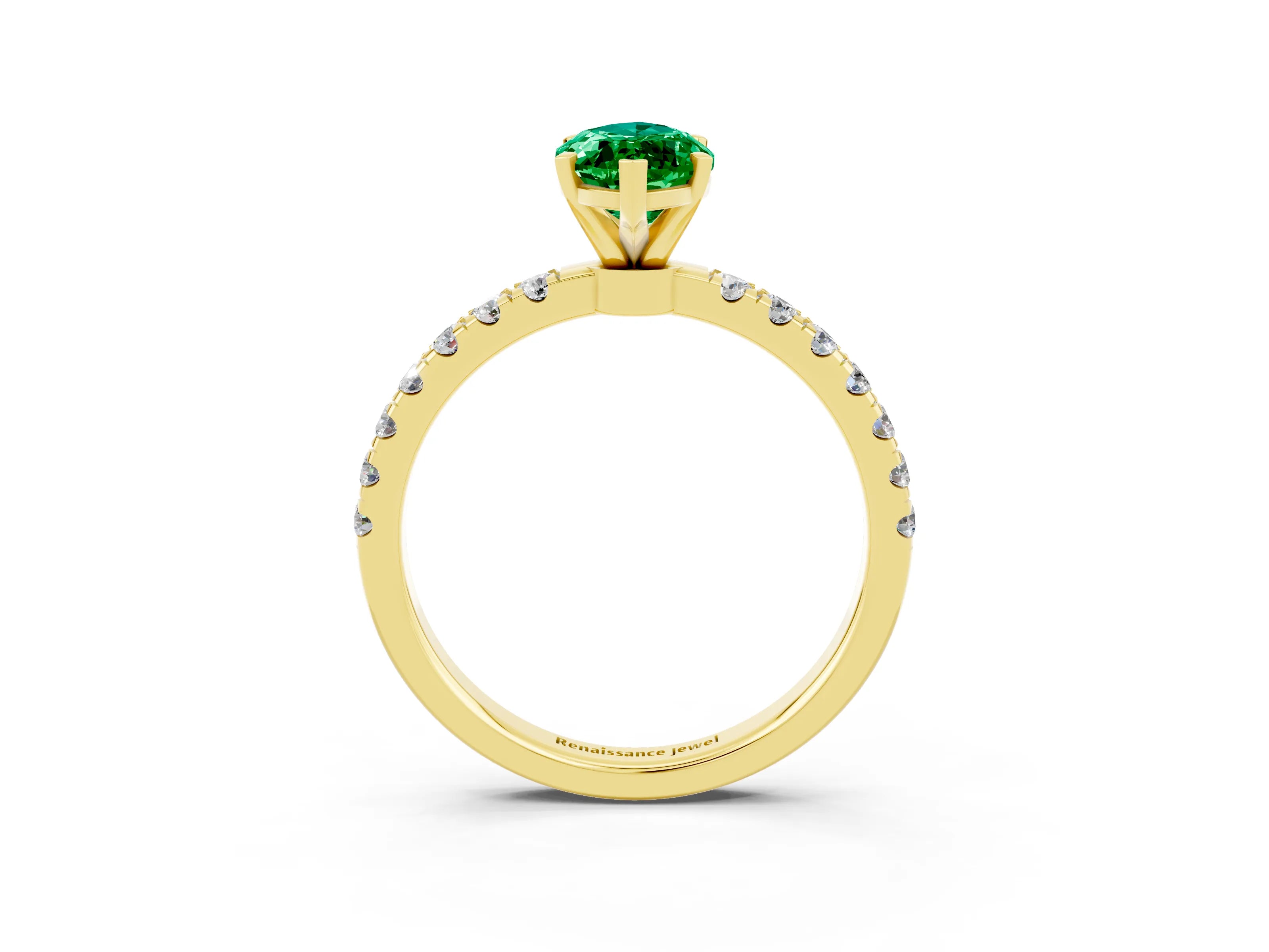 Yellow gold Marquise Cut Emerald Solitaire Ring with Pavé Accents and Four-Prong Setting_3