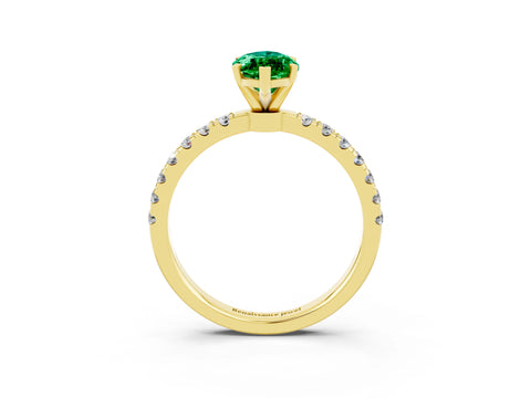 Yellow gold Marquise Cut Emerald Solitaire Ring with Pavé Accents and Four-Prong Setting_3