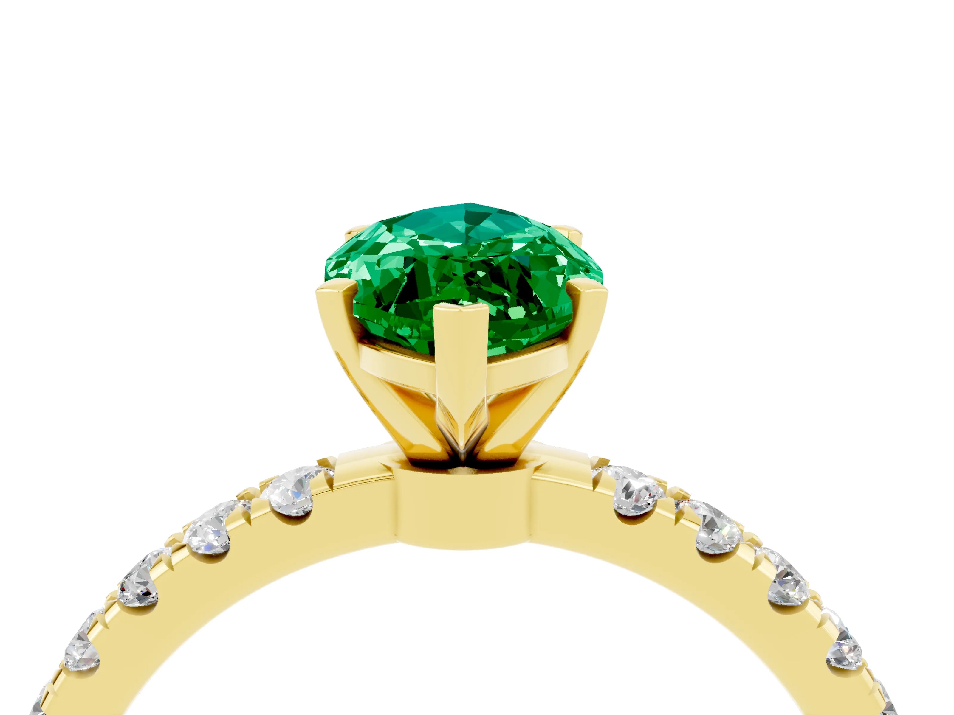 Yellow gold Marquise Cut Emerald Solitaire Ring with Pavé Accents and Four-Prong Setting_4