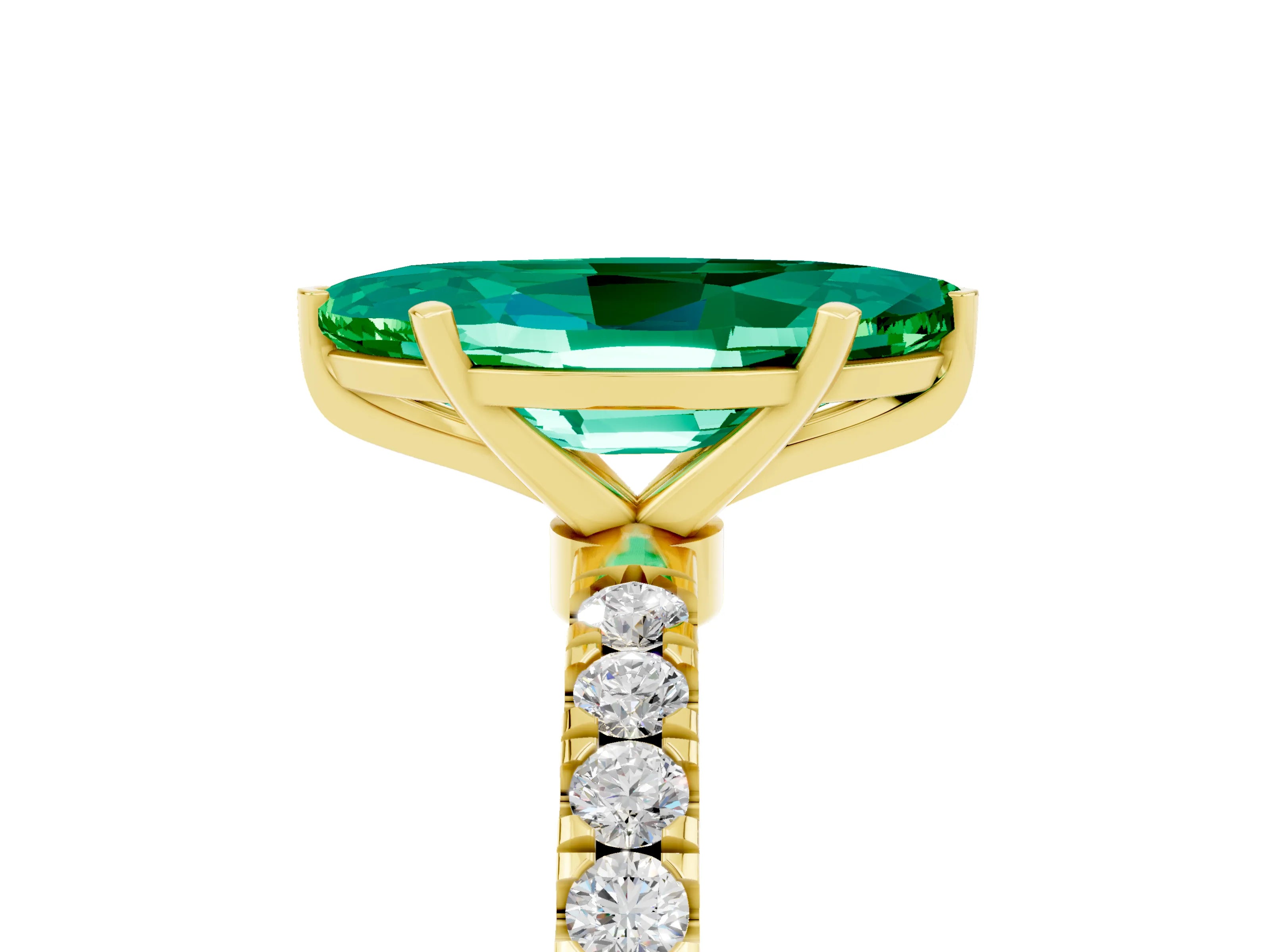 Yellow gold Marquise Cut Emerald Solitaire Ring with Pavé Accents and Four-Prong Setting_5
