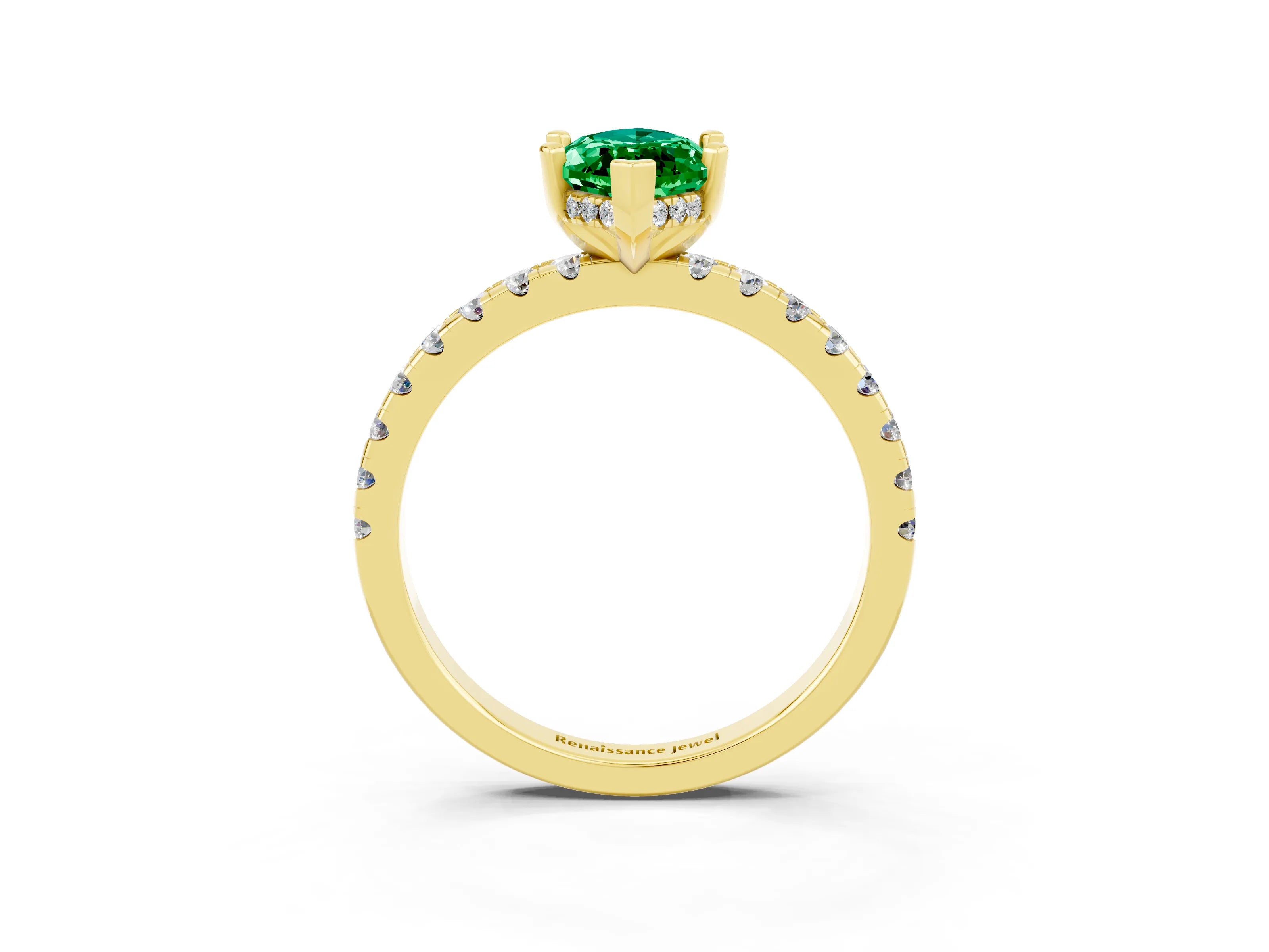 Yellow gold Marquise Cut Emerald Solitaire Ring with Pavé Band and Four-Prong Setting_27