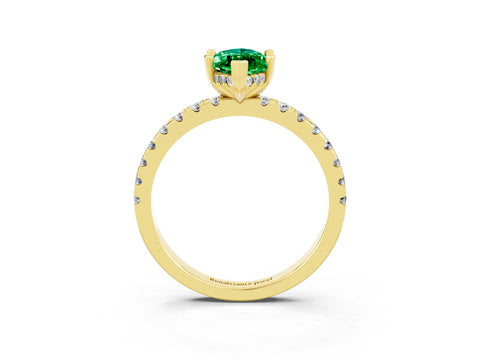 Yellow gold Marquise Cut Emerald Solitaire Ring with Pavé Band and Four-Prong Setting_27