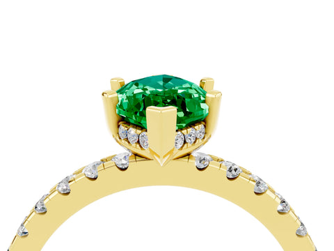 Yellow gold Marquise Cut Emerald Solitaire Ring with Pavé Band and Four-Prong Setting_28