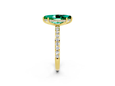 Yellow gold Marquise Cut Emerald Solitaire Ring with Pavé Band and Hidden Halo_14