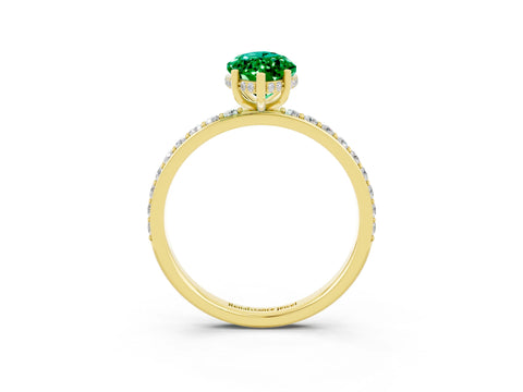 Yellow gold Marquise Cut Emerald Solitaire Ring with Pavé Band and Hidden Halo_15