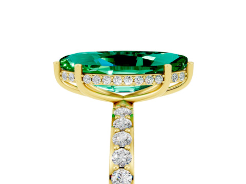 Yellow gold Marquise Cut Emerald Solitaire Ring with Pavé Band and Hidden Halo_17