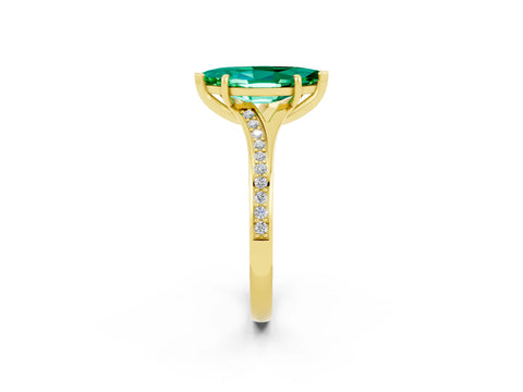 Yellow gold Marquise Cut Emerald Solitaire Ring with Pavé Band and Prong Setting_14