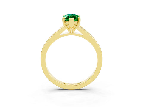 Yellow gold Marquise Cut Emerald Solitaire Ring with Pavé Band and Prong Setting_15