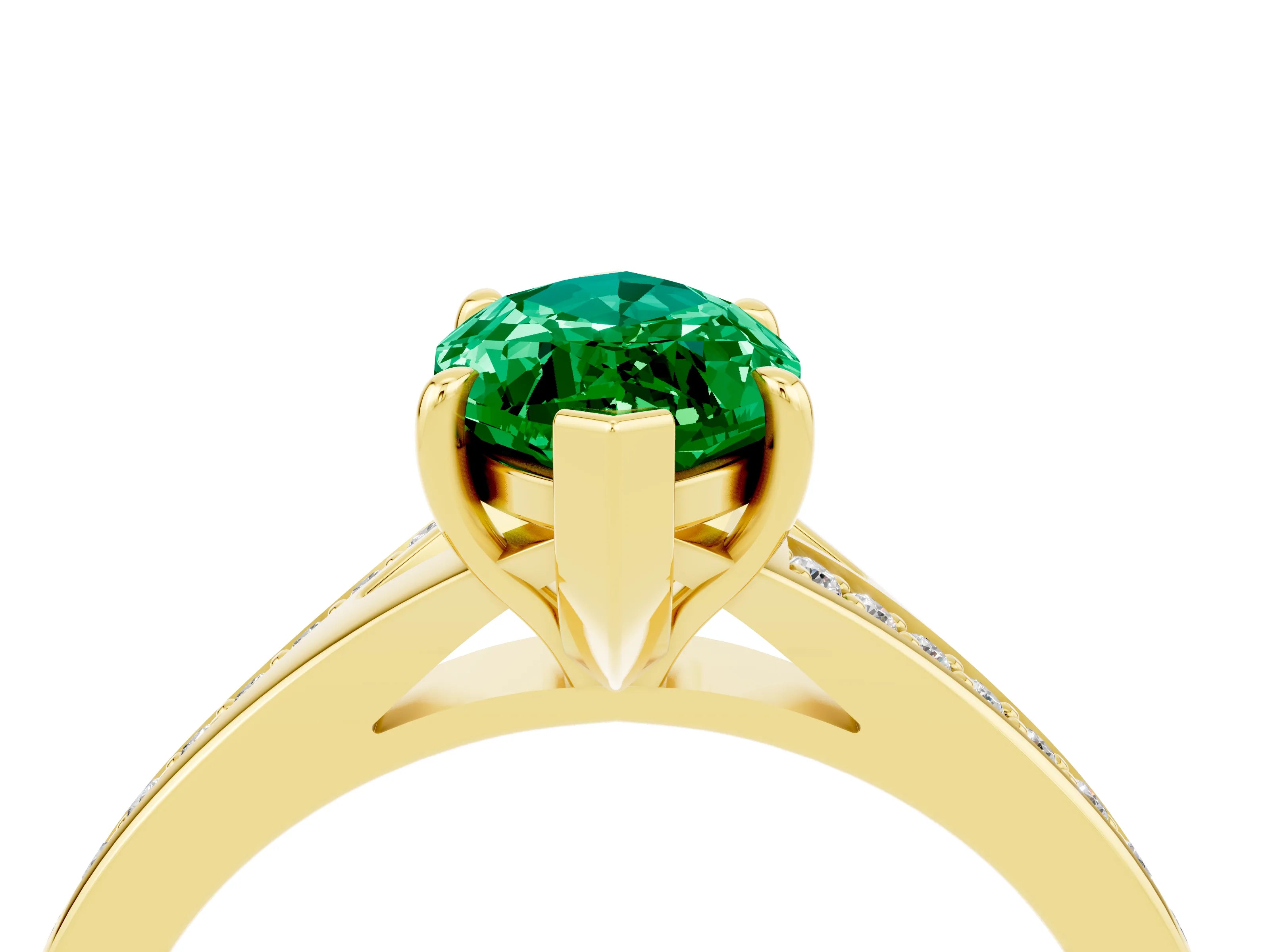 Yellow gold Marquise Cut Emerald Solitaire Ring with Pavé Band and Prong Setting_16