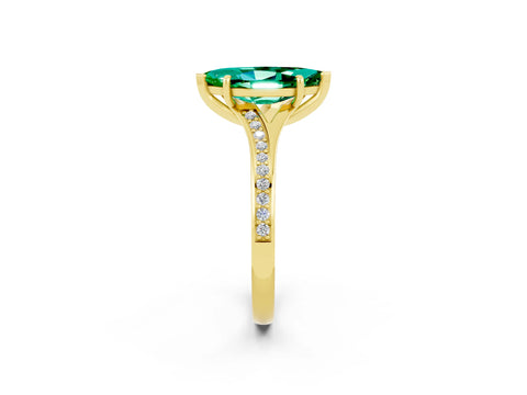 Yellow gold Marquise Cut Emerald Solitaire Ring with Pavé Band and Prong Setting_2