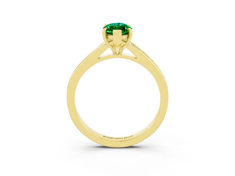 Yellow gold Marquise Cut Emerald Solitaire Ring with Pavé Band and Prong Setting_3