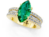 Yellow gold Marquise Cut Emerald Solitaire Ring with Pavé and Channel Set Band_1