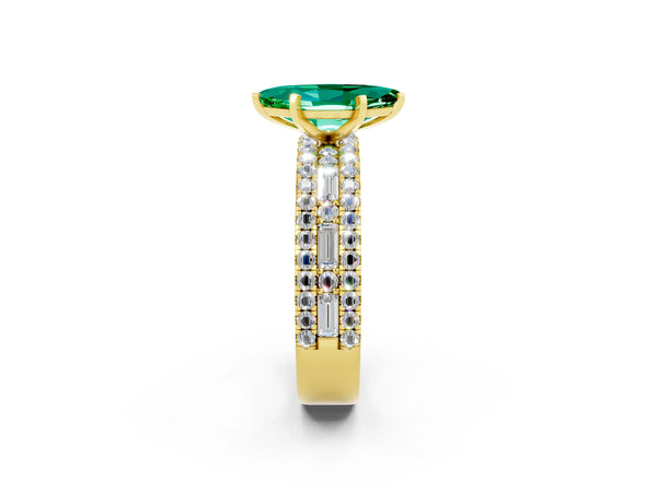 Yellow gold Marquise Cut Emerald Solitaire Ring with Pavé and Channel Set Band
